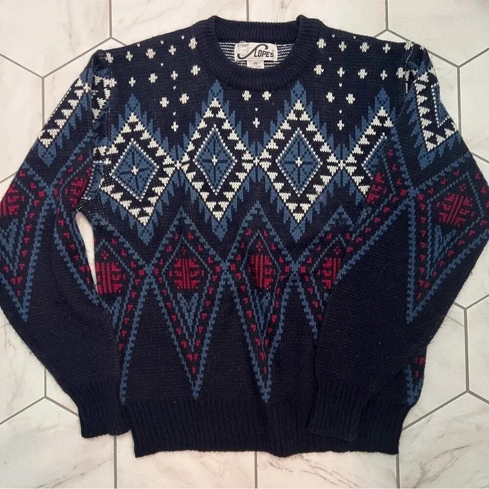 Vintage Steep Slopes Patterned Pullover Sweater Size M